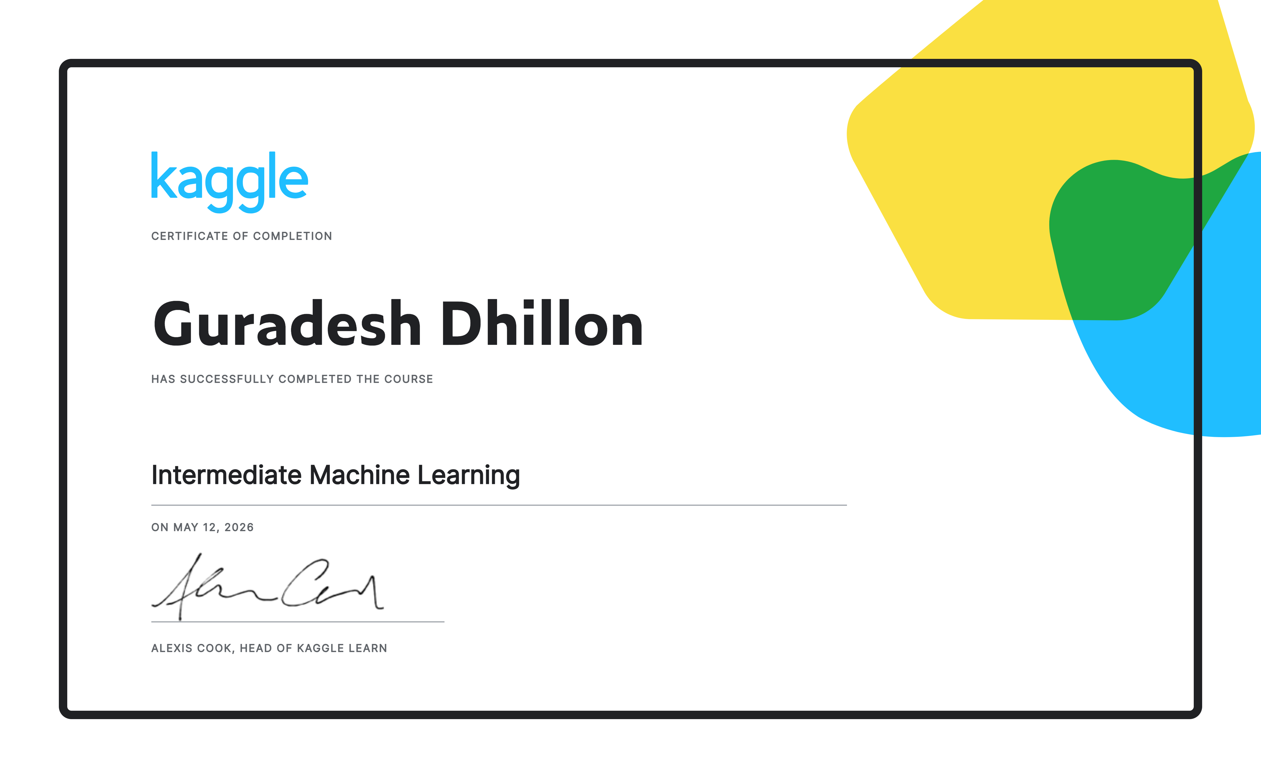 Kaggle Intermediate Machine Learning Certificate